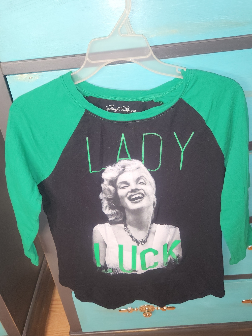 Marilyn Monroe Green & Black Lady Luck Raglan Tee